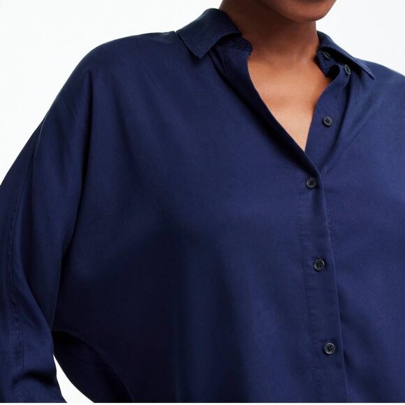 MADEWELL Women's Small Relaxed Dolman Button-Up Shirt Navy Blue Oversized Blouse - Picture 2 of 6